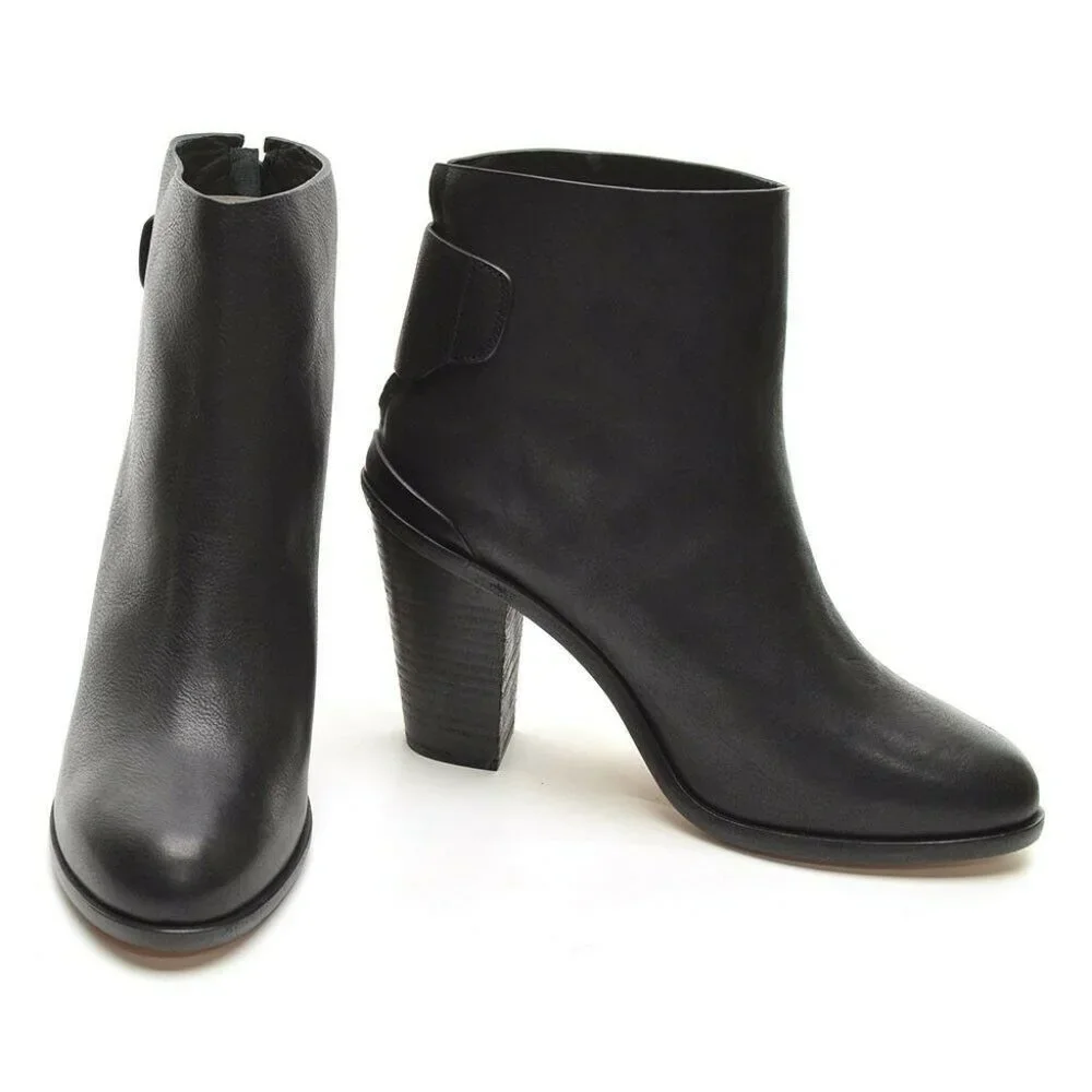 rag & bone Kerr Black Leather Back-Tab Boot 40 New